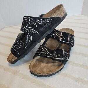 Birkenstock Black Sandals with Silver Accents
